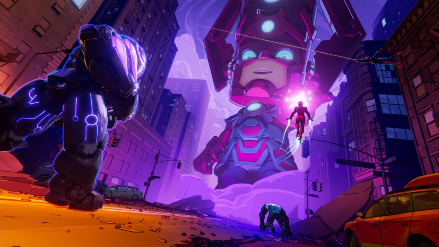 Galactus fights a group of Marvel characters in a screenshot from the Marvel Snap trailer.