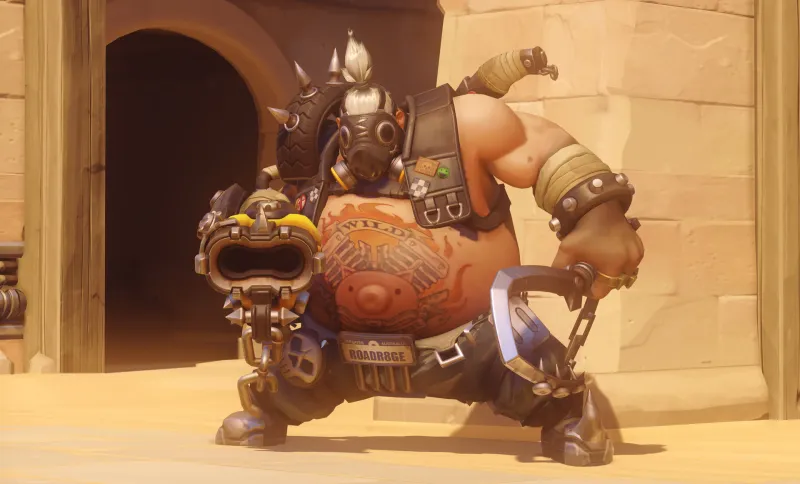 A screenshot of Roadhog, a member of Overwatch's tank roster.