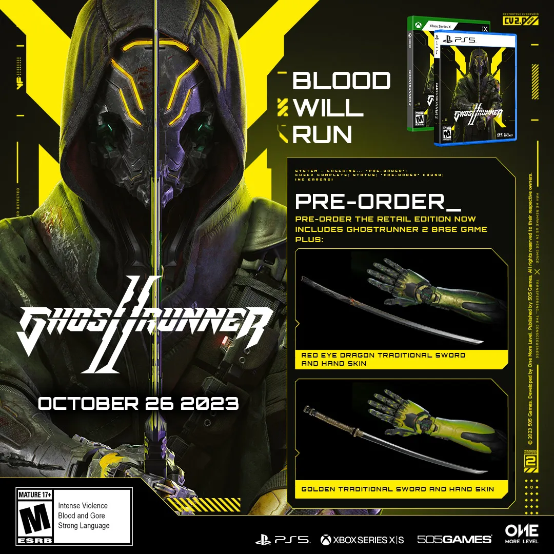 Ghostrunner II 2 October Release Date First Person Parkour Shooter Cyberpunk PlayStation 5 Xbox Series X/S PC
